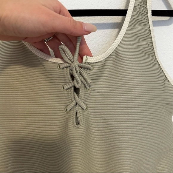 Rylee + Cru Lace Up Front One Piece Swimsuit Ribbed Sage Green Size XL Women’s - Picture 6 of 12